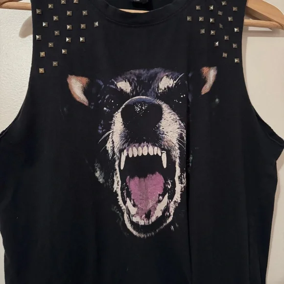 Forever 21 Black angry dog, graphic muscle tee studded shoulder - small - Picture 2 of 6